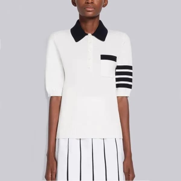 톰브라운 여성 화이트 폴로 반팔티 - Thom Browne Womens White Tshi… - 1
