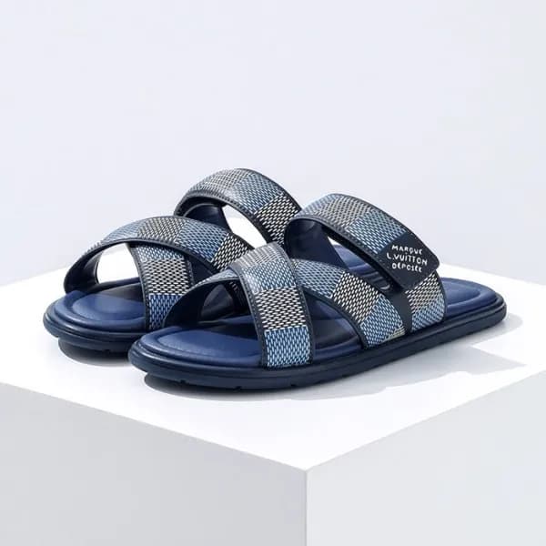루이비통 남성 블루 슬리퍼 - Louis vuitton Mens Blue Slippers … - 1