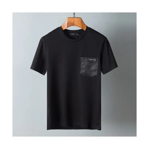 Prada Mens Basic Logo Short Sleeved Tshirts Black… - 1