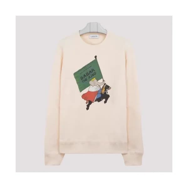 LANVIN Unisex Tshirts Ivory - 랑방 2021 남/녀 로고 후드티 -… - 1