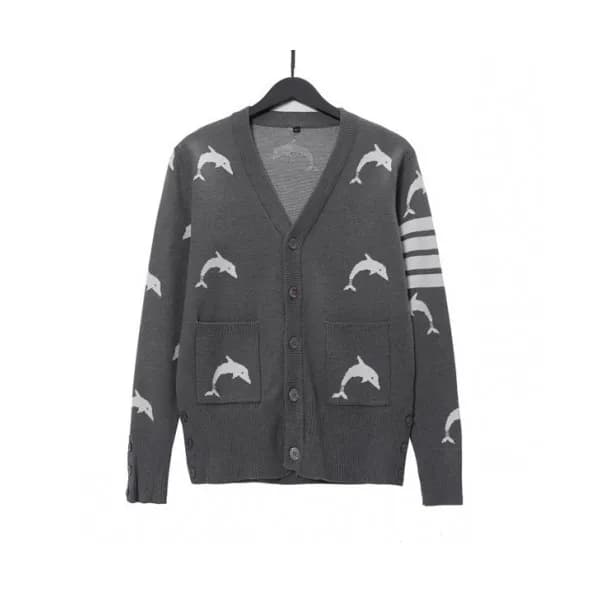 Thom Browne Mm/Wm Strap V-neck Cardigan Gray - 톰브… - 1