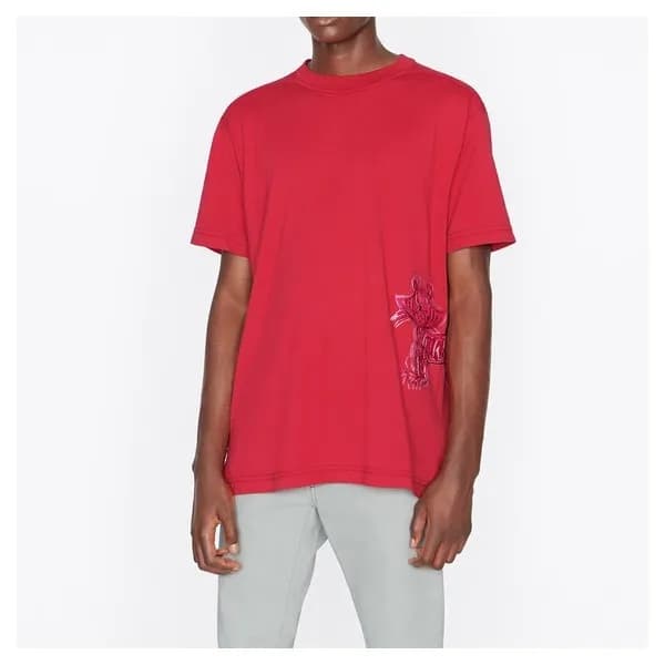 디올 남자 크루넥 레드 반팔티 - Unisex Red Short-sleeved Tshirt… - 1