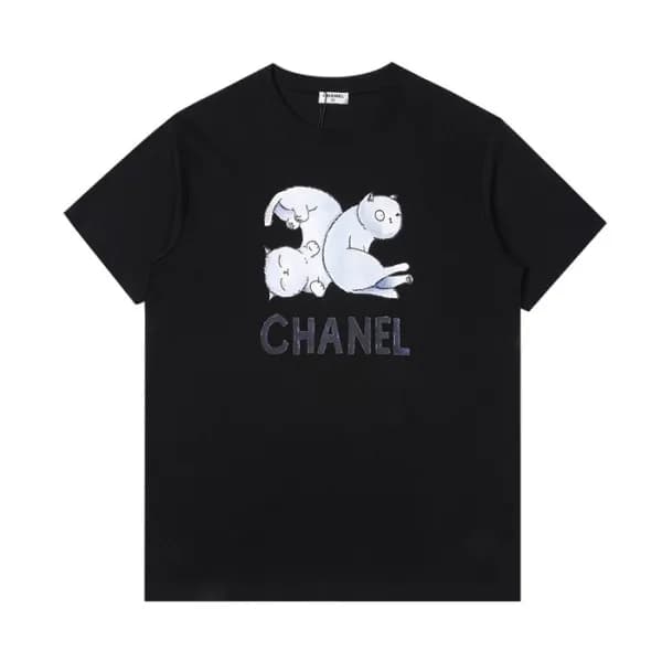 샤넬 남/여 크루넥 블랙 반팔티 - Unisex Black Tshirts - chl0839… - 1