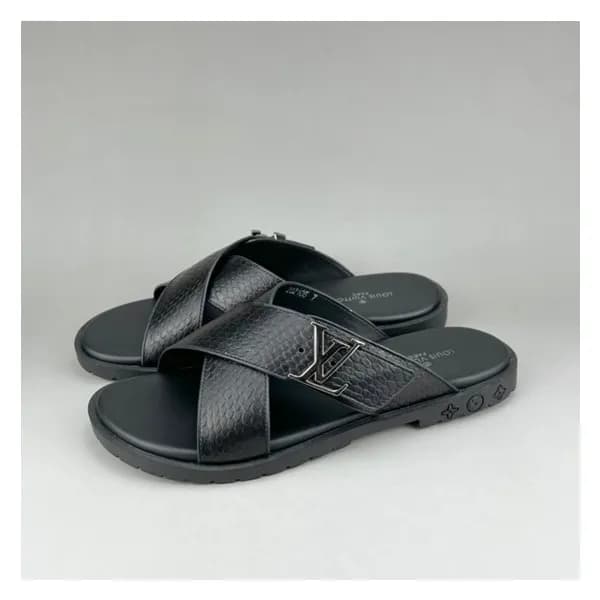 루이비통 남성 이니셜 블랙 슬리퍼 - Mens Black Slippers - lou0428… - 1