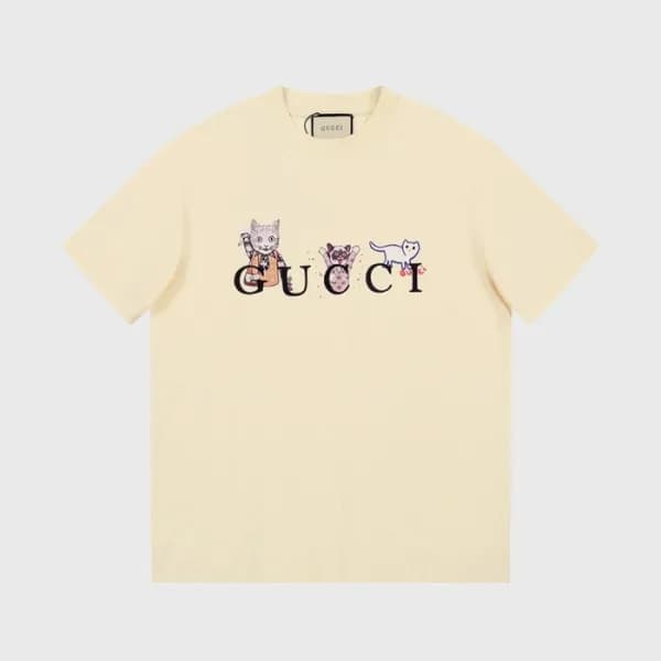 구찌 남/녀 아이보리 크루넥 반팔티 - Gucci Unisex Ivory Tshirts -… - 1