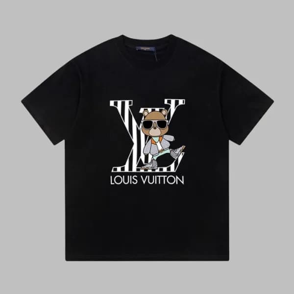 루이비통 남성 블랙 크루넥 반팔티 - Louis vuitton Mens Black Shor… - 1