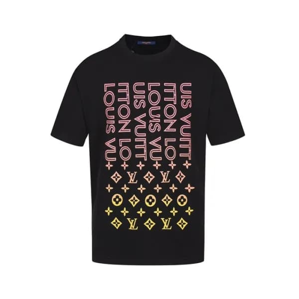 루이비통 남성 크루넥 블랙 반팔티 - Louis vuitton Mens Black Shor… - 1