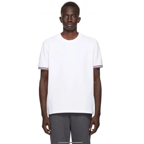 톰브라운 남성 크루넥 화이트 반팔티 - Thom Browne Mens White Tshir… - 1