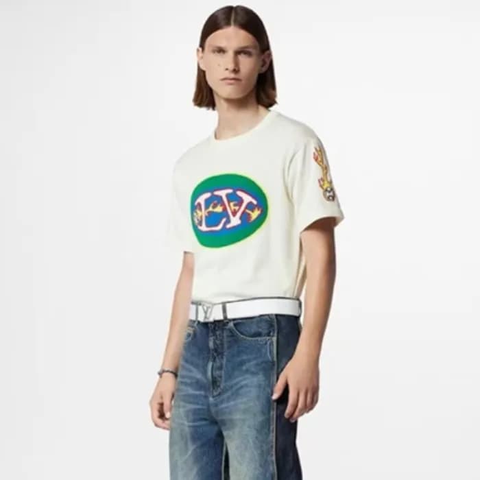 루이비통 남성 화이트 반팔티 - Louis vuitton Mens White Tshirts… - 1