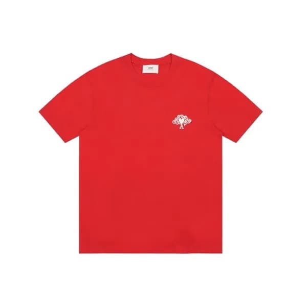 아미 남성 레드 반팔 티셔츠 - Ami Mens Red Tshirts - amc804x - 1