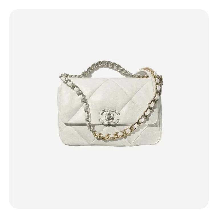 샤넬 19 플랩백 램스킨 미디움 화이트 실버 - Chane19 Flap Bag Lamb s… - 1
