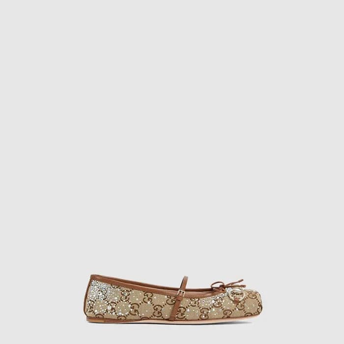 구찌 여성 GG 크리스털 구찌 홀스빗 플랫 슈즈 - Gucci Womens GG Cryst… - 1