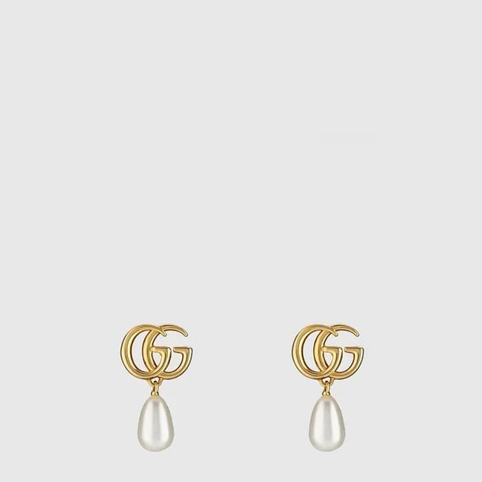 구찌 여성 GG 마몽 펄 드롭 이어링 - Gucci Womens GG Marmont Pearl Drop Earring - acc10767x - 1