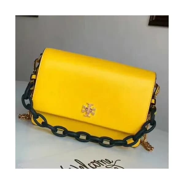 Tory Burch Kira Leather Yellow Shoulder Bag,17.5/2… - 1