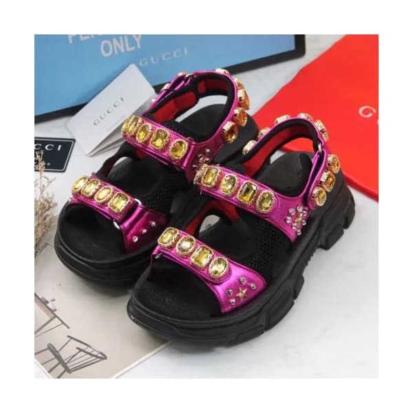 Gucci 2019 Ladies Crystal Strap Lamskin Sandal - 구… - 1