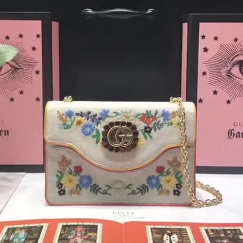 Gucci 2019 GG Embroidered Leather Shoulder Bag ,21… - 1