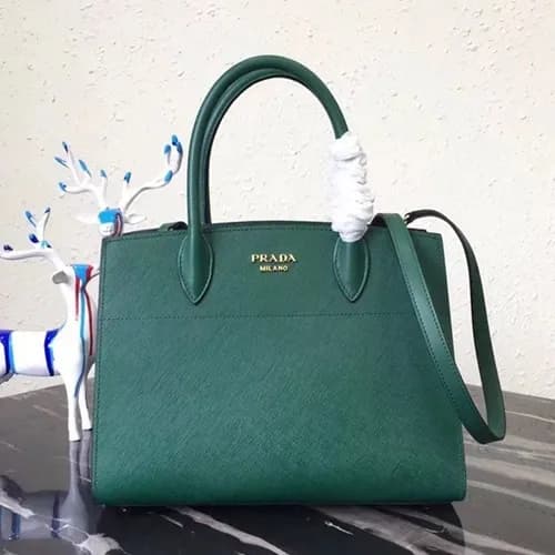 Prada 2019 Bibliothque Leather Tote Shoulder Bag,3… - 1