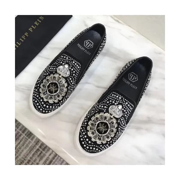 Philipp plein 2018 Mens Strass Crown Leather Slip-… - 1