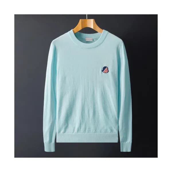 Moncler 2019 Mens Retro Logo Crew-neck Wool Sweate… - 1
