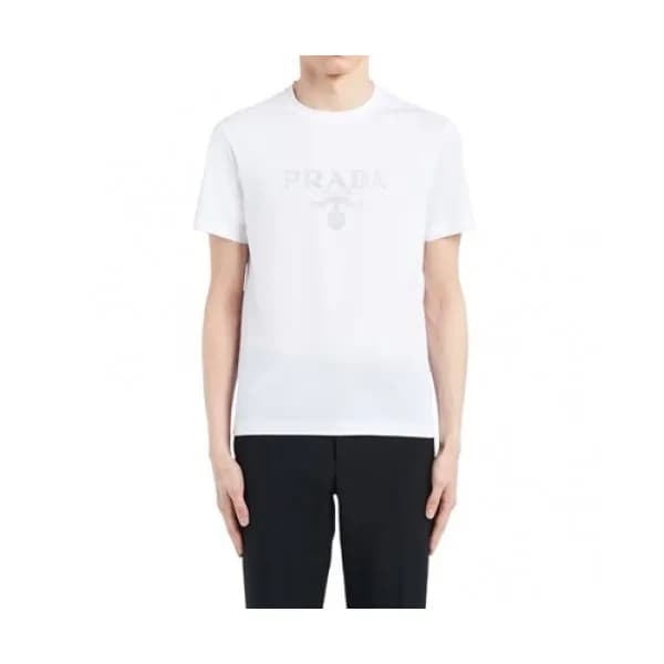 Prada Mens Basic Logo Short Sleeved Tshirts White… - 1