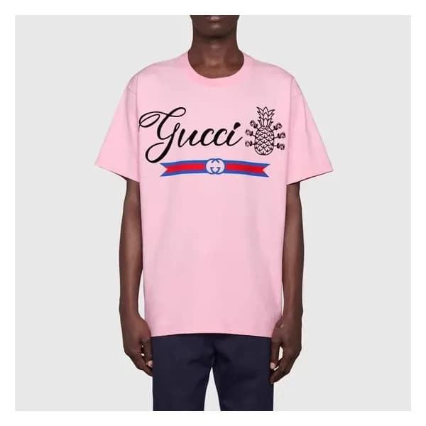 구찌 남자 크루넥 핑크 반팔티 - Unisex Pink Tshirts - guc04586x - 1