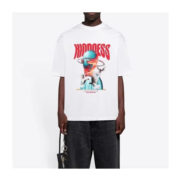 발렌시아가 남성 크루넥 화이트 반팔티 - Mens White Tshirts - bal014… - 1