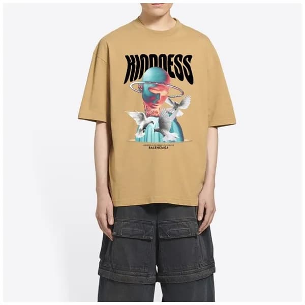 발렌시아가 남성 크루넥 카멜 반팔티 - Mens Camel Tshirts - bal0148… - 1