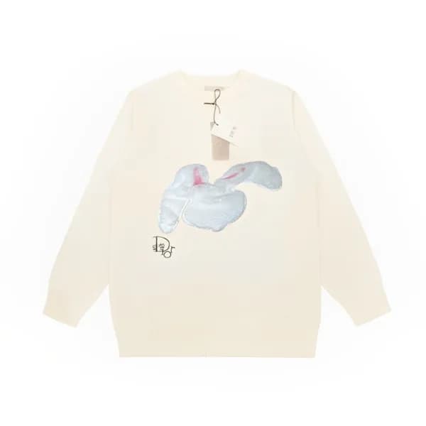 디올 남/녀 아이보리 크루넥 스웨터 - Dior Unisex Ivory Sweaters -… - 1