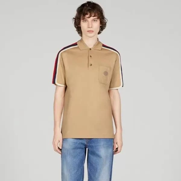 구찌 남성 카멜 폴로 반팔티 - Gucci Mens Camel Short sleeved T… - 1