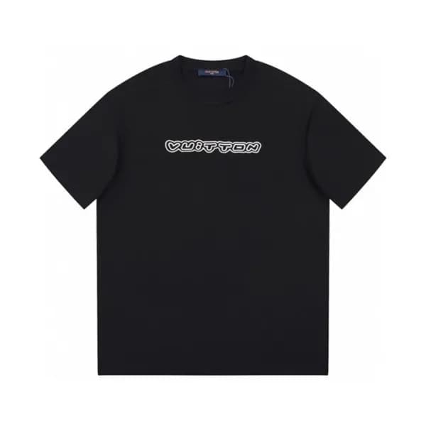 루이비통 남성 블랙 크루넥 반팔티 - Louis vuitton Mens Black Shor… - 1