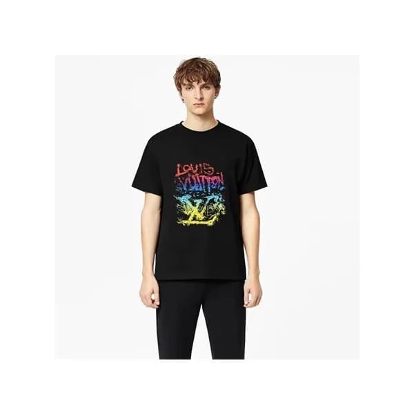 루이비통 남성 블랙 크루넥 반팔티 - Louis vuitton Mens Black Shor… - 1