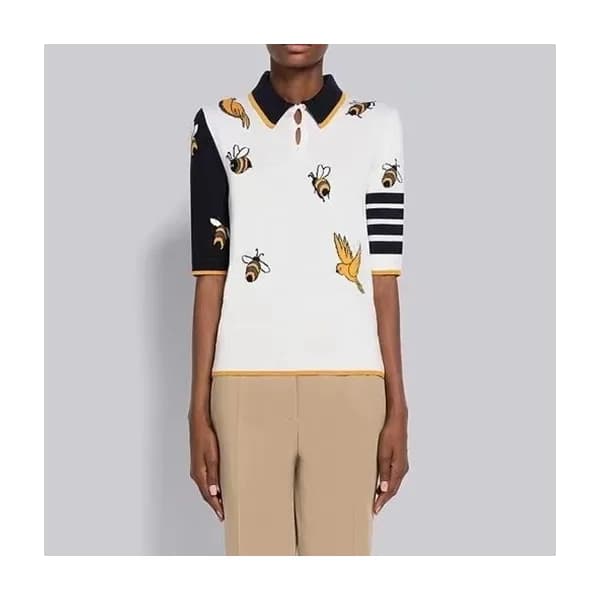 톰브라운 여성 화이트 폴로 반팔티 - Thom Browne Womens White Tshi… - 1