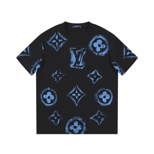 루이비통 남성 크루넥 블랙 반팔티 - Louis vuitton Mens Black Shor… - 1