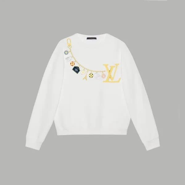 루이비통 남/녀 화이트 맨투맨 - Louis vuitton Unisex White Tshi… - 1