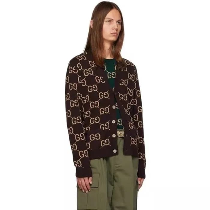 구찌 남성 카키 브이넥 가디건 - Gucci Mens Khaki Cardigan - gu1…
