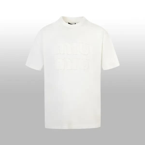미우미우 남/녀 화이트 반팔 셔츠 - Miumiu Unisex White Tshirts -… - 1