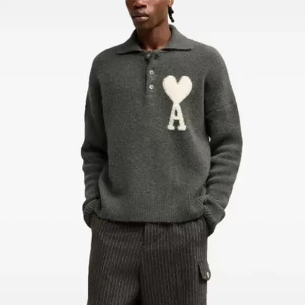 아미 남/녀 폴로 니트 - Ami Unisex Polo Knitwear - amc3068x - 1