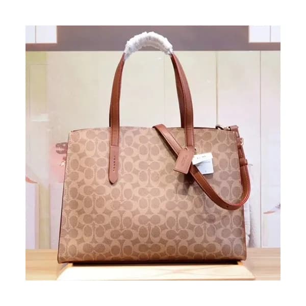 Coach Leather Tote Shoulder Bag,34cm - 코치 레더 토트 숄더… - 1