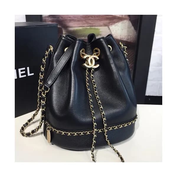 Chanel 2019 Women Leather Chain Bucket Shoulder Ba… - 1