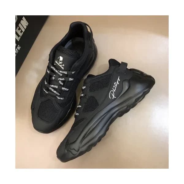 Philipp plein 2019 Mens Skull Logo Leather Runner … - 1