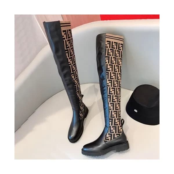 Fendi 2019 Ladies Leather & Knit Boots - 펜디 2019 여… - 1