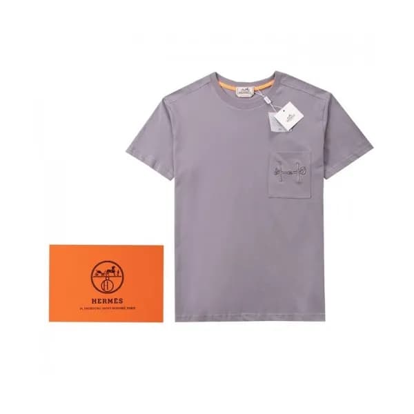 Hermes Mens Crew-neck Short Sleeved Tshirts Gray … - 1