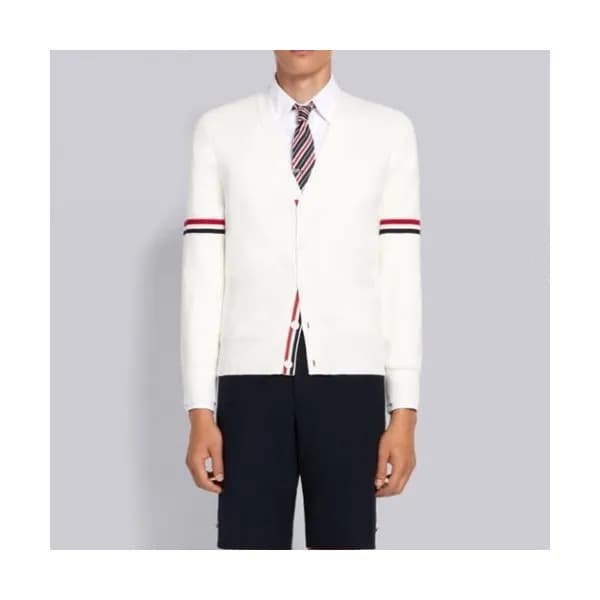 Thom Browne Mm/Wm Strap V-neck Cardigan White - 톰… - 1