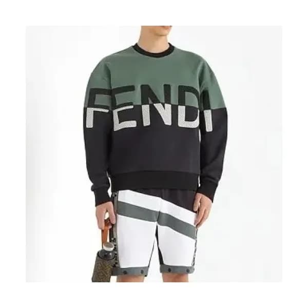 Fendi Mens Logo Crew-neck Cotton Tshirts Black - … - 1