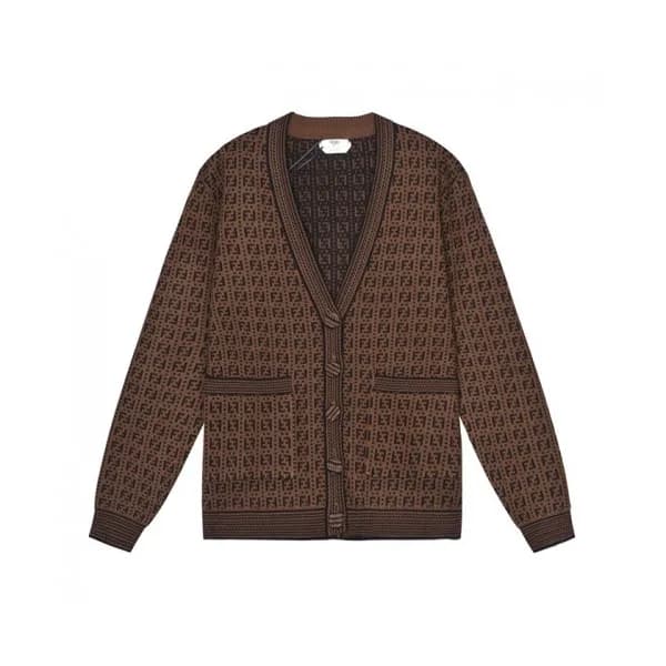 Fendi Mens Trendy V-neck Cardigan Brown - 펜디 2021… - 1