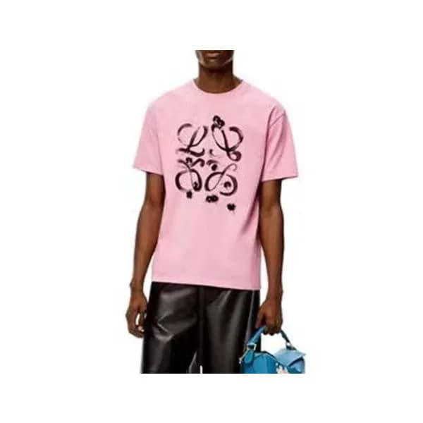 로에베 남성 이니셜 핑크 반팔티 - Mens Pink Tshirts - loe0617x - 1
