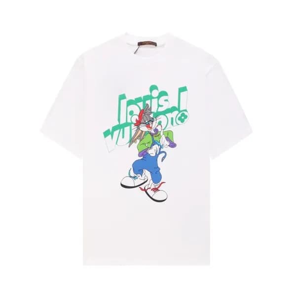 루이비통 남성 화이트 크루넥 반팔티 - Louis vuitton Mens White Sho… - 1