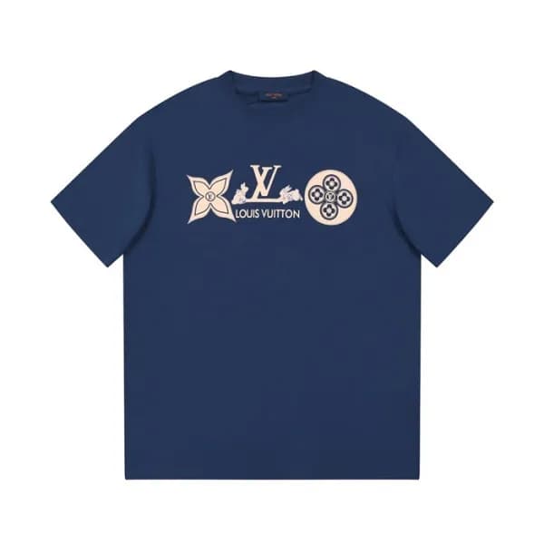 루이비통 남성 네이비 크루넥 반팔티 - Louis vuitton Mens Navy Shor… - 1