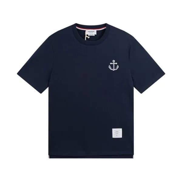 톰브라운 남성 크루넥 네이비 반팔티 - Thom Browne Mens Navy Tshirt… - 1