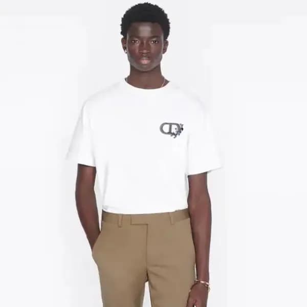 디올 남성 화이트 크루넥 반팔티 - Dior Mens White Short sleeved … - 1